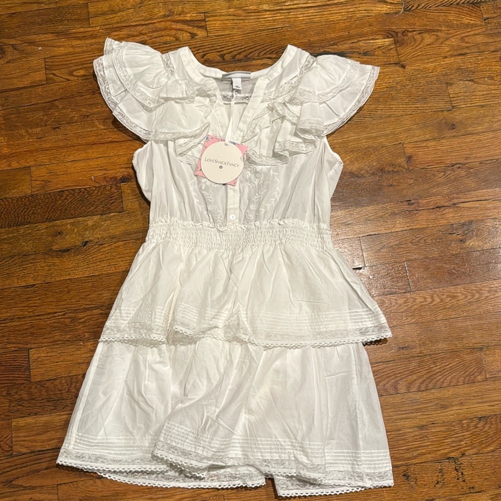 LoveShackFancy x Target White Lace Floral Short Ruffle Dress